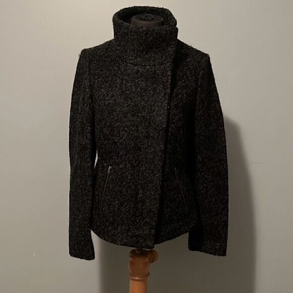 Ann Taylor Loft Women's Gray Asymmetric Zip Wool Blend Moto Jacket Size 8 - Picture 6 of 8